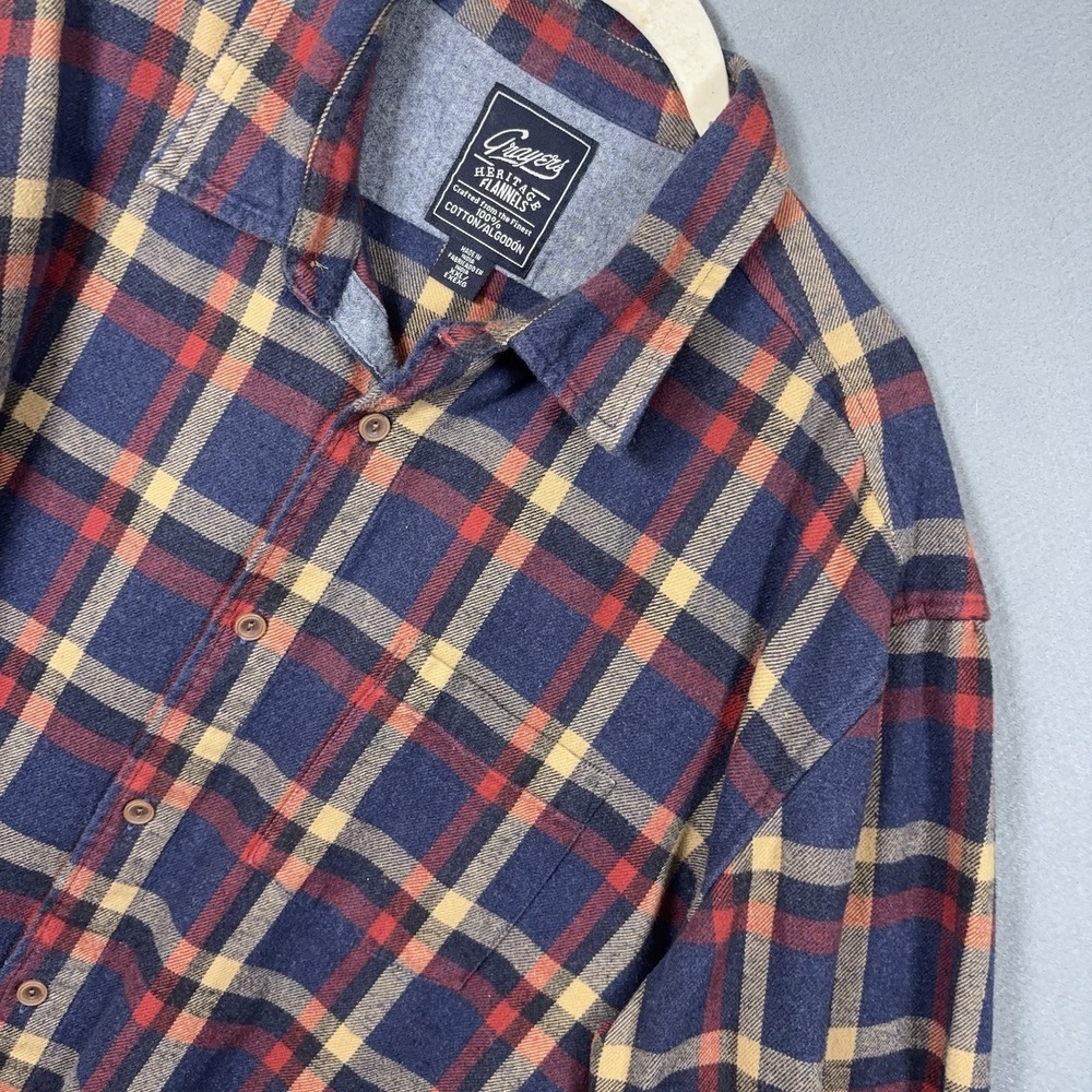 Grayers Heritage Flannel Mens XXL 2XL Blue Plaid Pocket Cotton Rugged